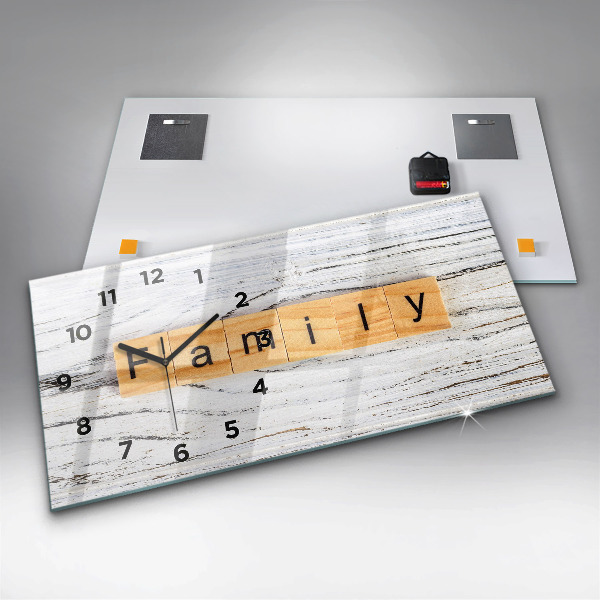 Glass wall clock rectangular Family