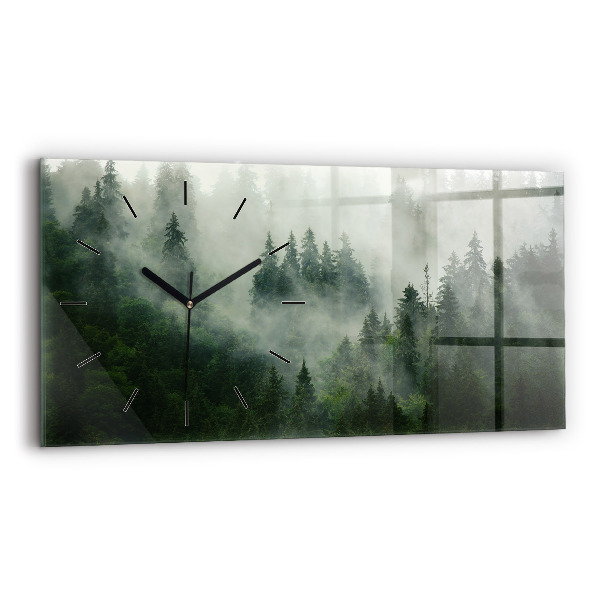 Glass wall clock rectangular Misty forest