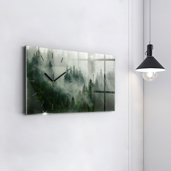 Glass wall clock rectangular Misty forest