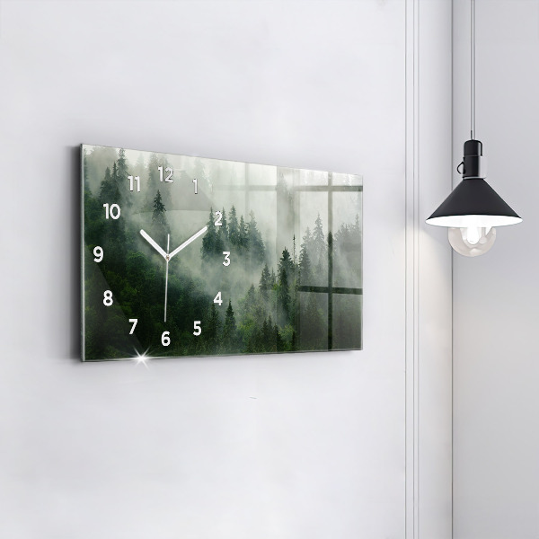 Glass wall clock rectangular Misty forest