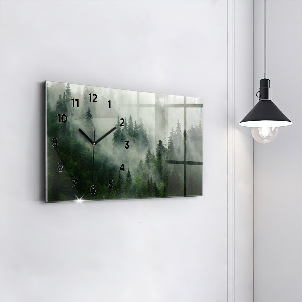 Glass wall clock rectangular Misty forest