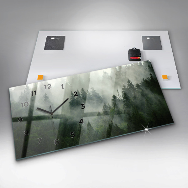 Glass wall clock rectangular Misty forest