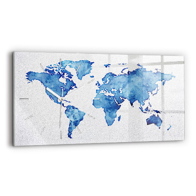 Glass wall clock rectangular Watercolor world map
