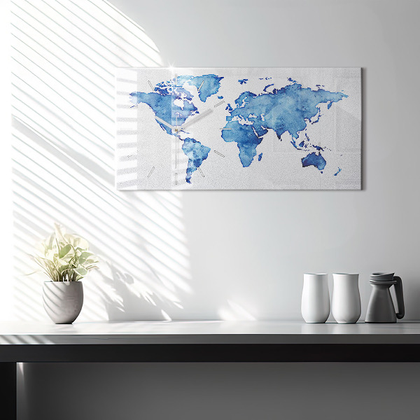 Glass wall clock rectangular Watercolor world map