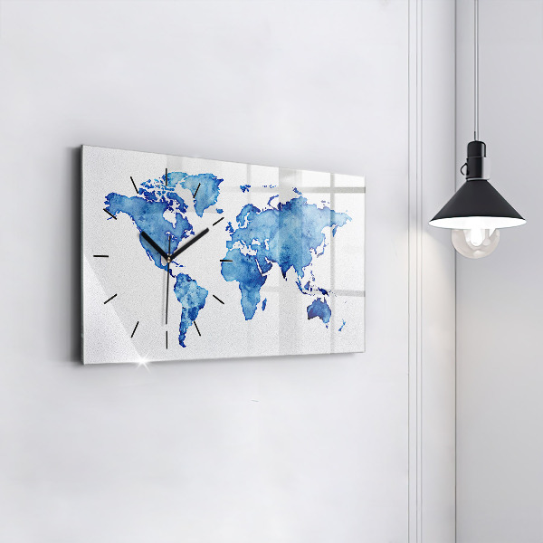 Glass wall clock rectangular Watercolor world map