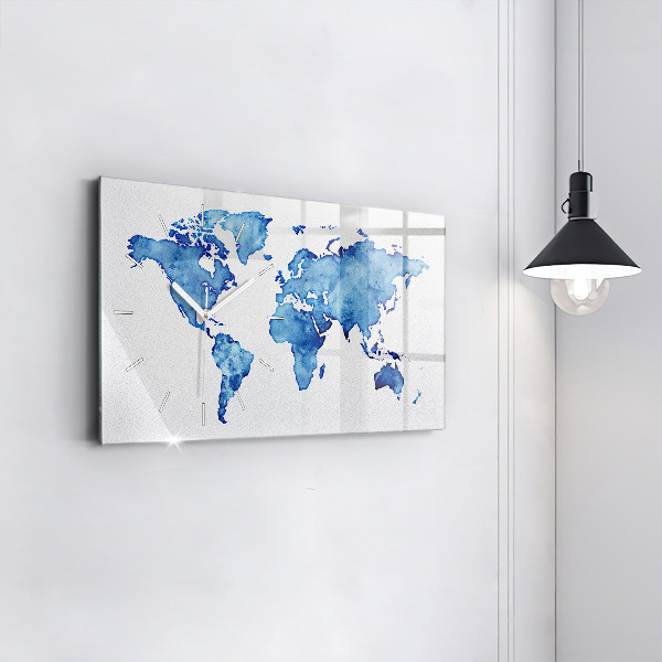Glass wall clock rectangular Watercolor world map