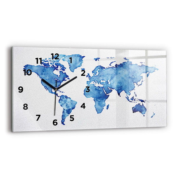 Glass wall clock rectangular Watercolor world map