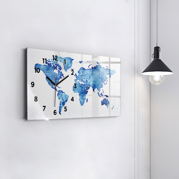 Glass wall clock rectangular Watercolor world map