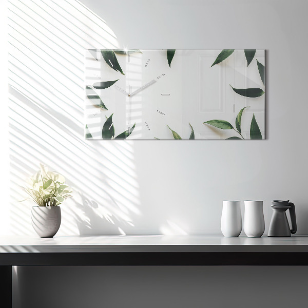 Glass wall clock rectangular Leaf frame