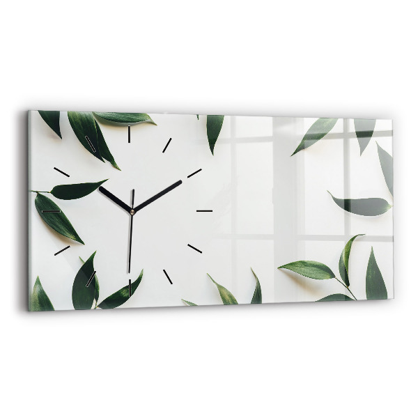 Glass wall clock rectangular Leaf frame