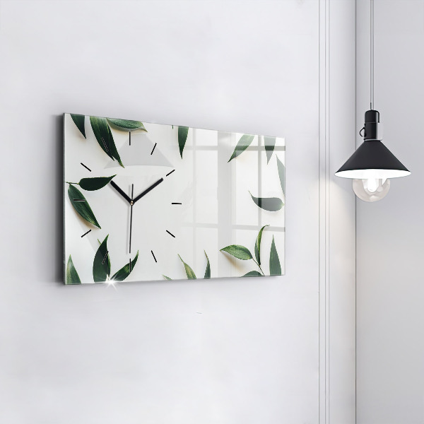 Glass wall clock rectangular Leaf frame