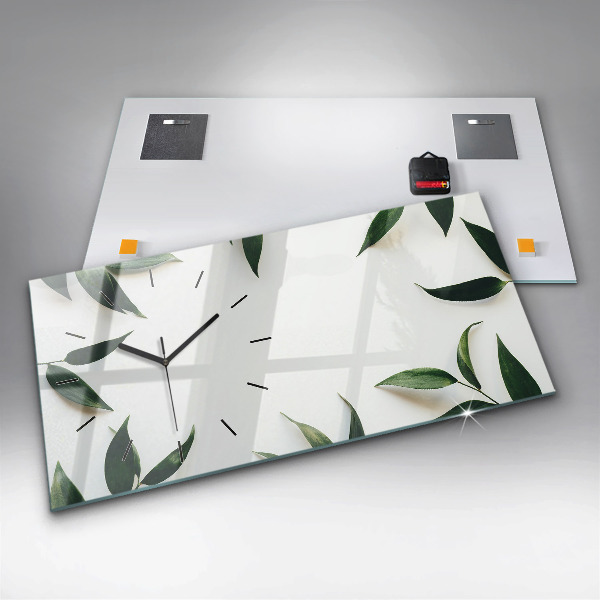 Glass wall clock rectangular Leaf frame