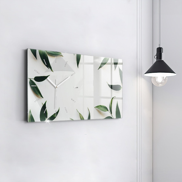 Glass wall clock rectangular Leaf frame