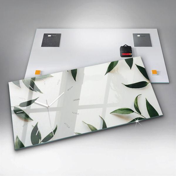 Glass wall clock rectangular Leaf frame