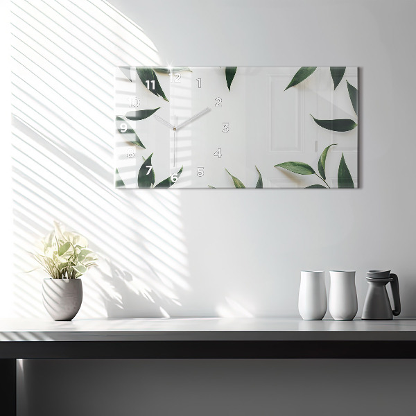 Glass wall clock rectangular Leaf frame