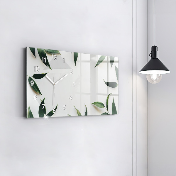 Glass wall clock rectangular Leaf frame