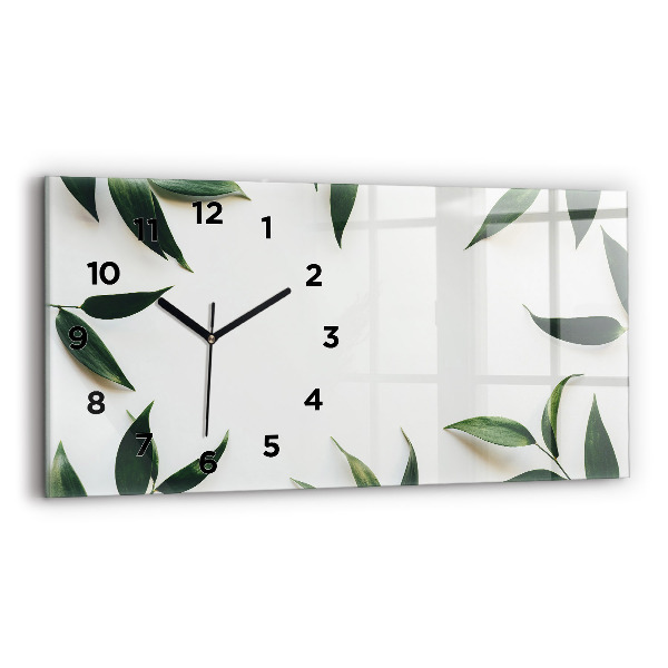 Glass wall clock rectangular Leaf frame
