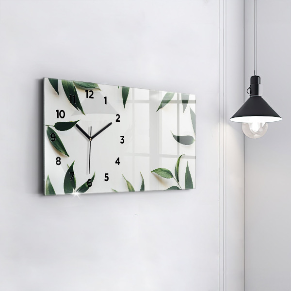 Glass wall clock rectangular Leaf frame