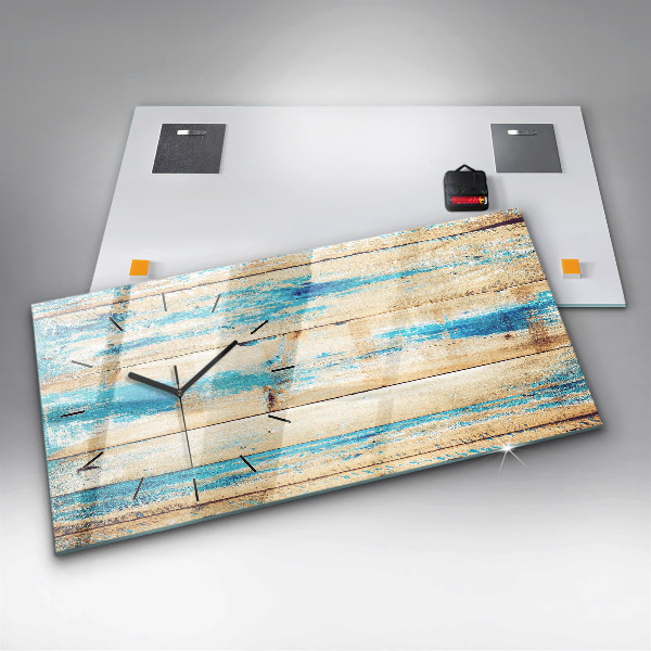 Glass wall clock rectangular Scratched wood