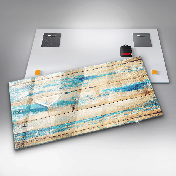 Glass wall clock rectangular Scratched wood