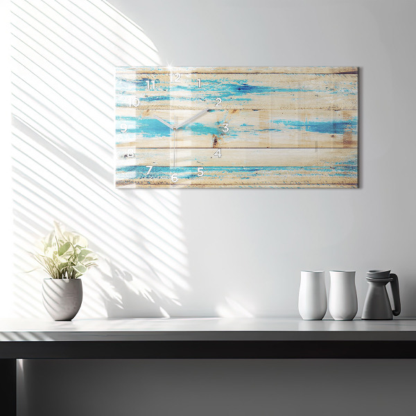 Glass wall clock rectangular Scratched wood