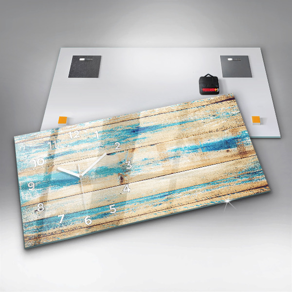 Glass wall clock rectangular Scratched wood