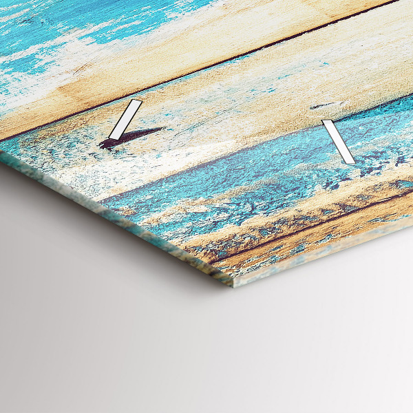 Glass wall clock rectangular Scratched wood