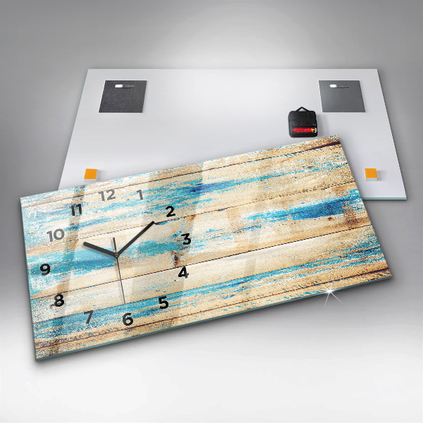 Glass wall clock rectangular Scratched wood