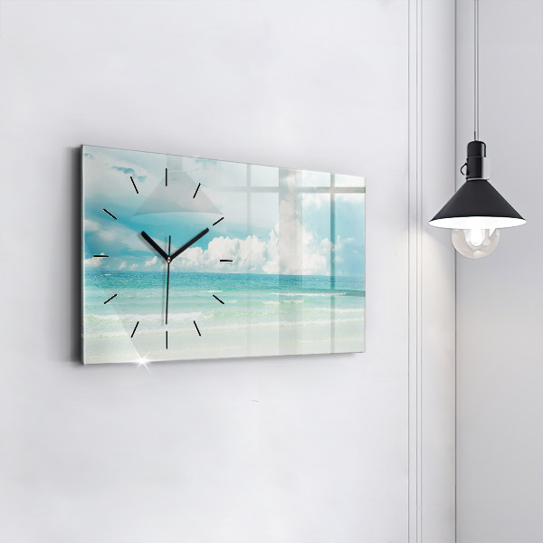 Glass wall clock rectangular Sea landscape