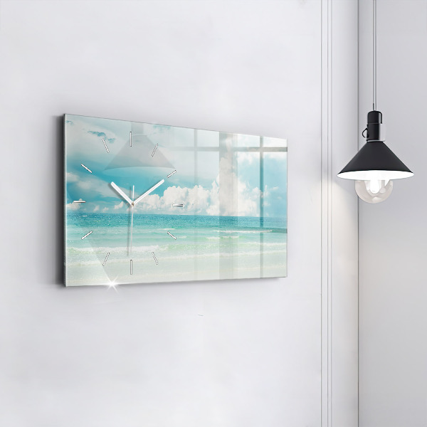 Glass wall clock rectangular Sea landscape