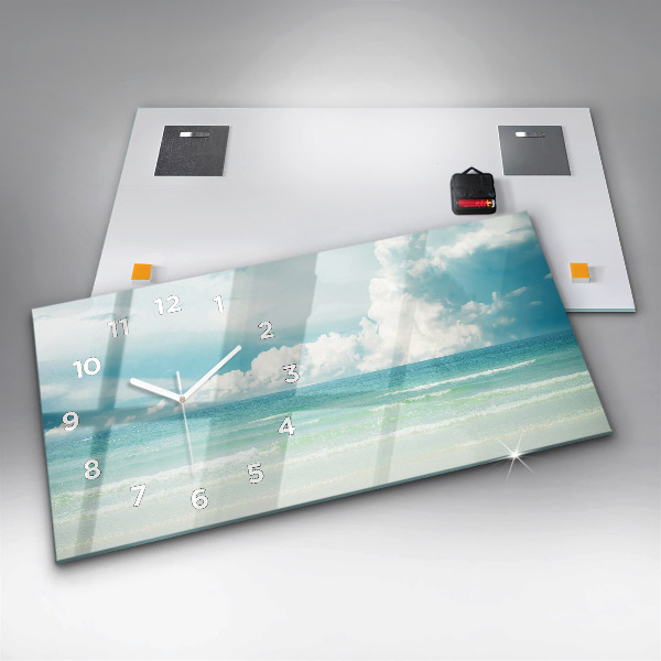 Glass wall clock rectangular Sea landscape