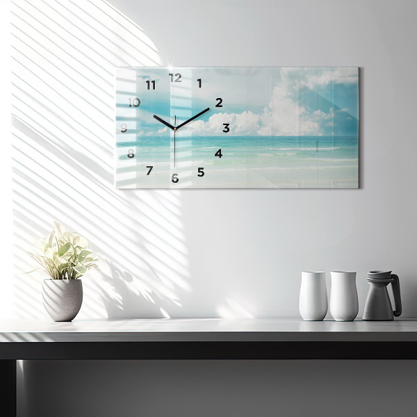 Glass wall clock rectangular Sea landscape