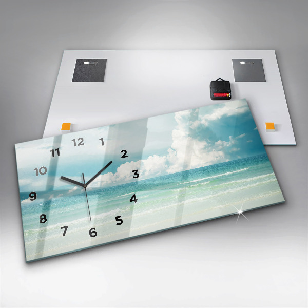 Glass wall clock rectangular Sea landscape