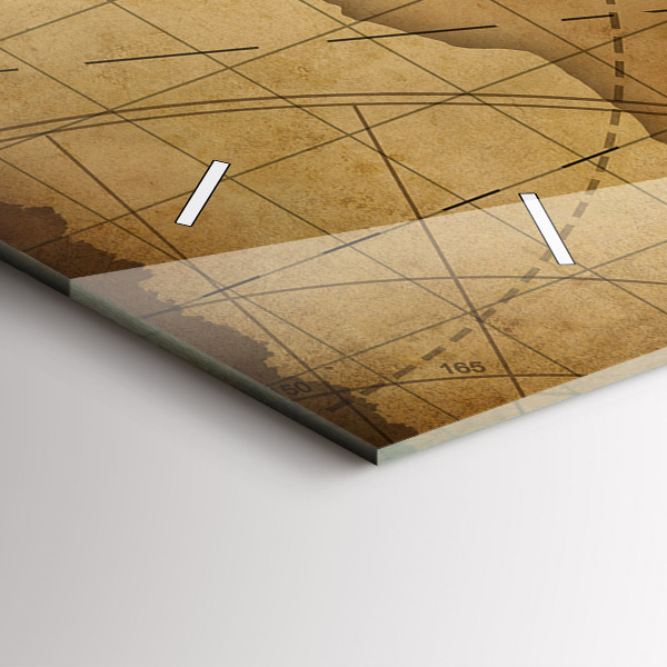 Glass wall clock rectangular Vintage world map