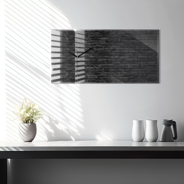 Glass wall clock rectangular Dark brick wall