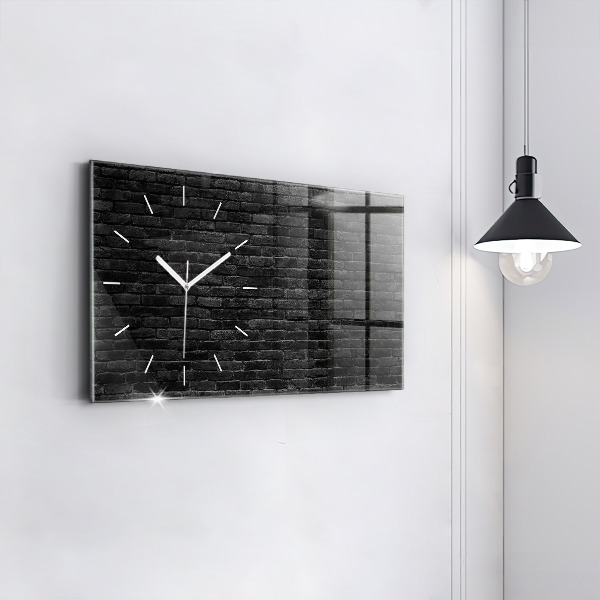 Glass wall clock rectangular Dark brick wall