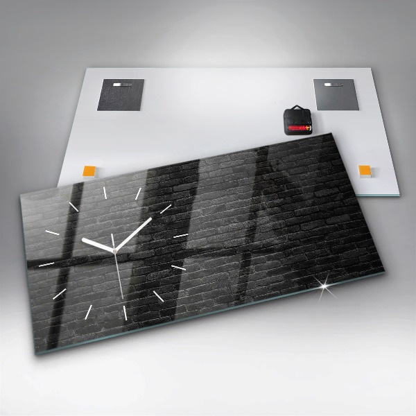 Glass wall clock rectangular Dark brick wall