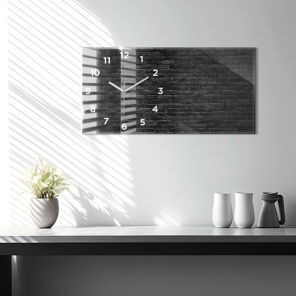 Glass wall clock rectangular Dark brick wall