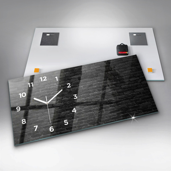 Glass wall clock rectangular Dark brick wall