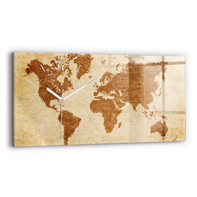 Glass wall clock rectangular Old style world map