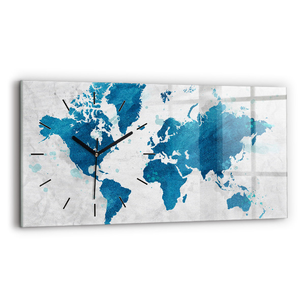 Glass wall clock rectangular World map