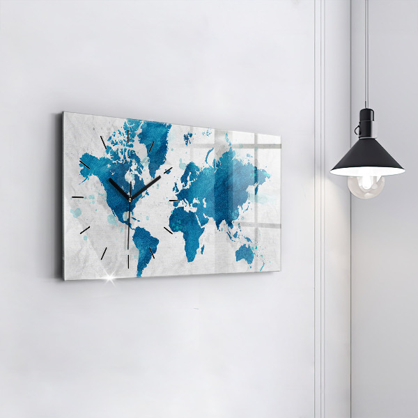 Glass wall clock rectangular World map