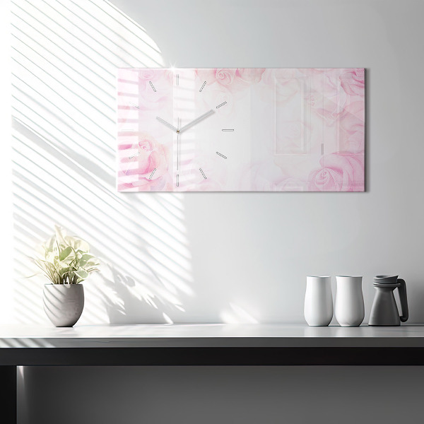 Glass wall clock rectangular Roses abstract