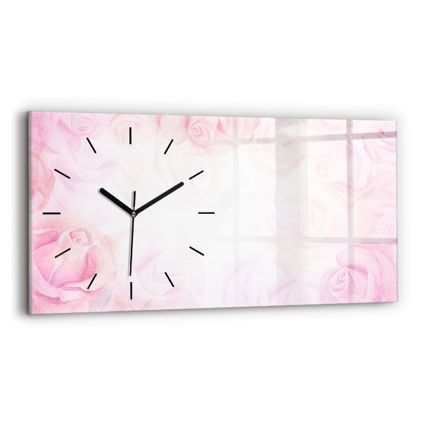 Glass wall clock rectangular Roses abstract