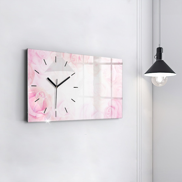 Glass wall clock rectangular Roses abstract