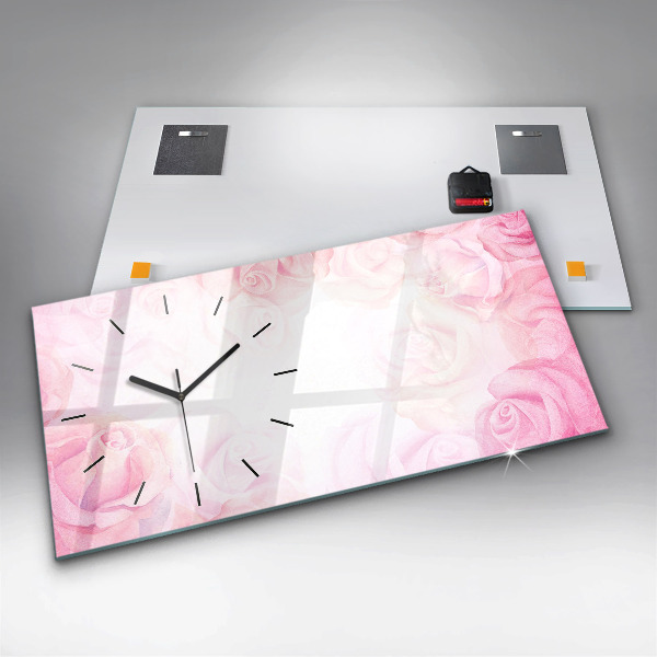 Glass wall clock rectangular Roses abstract
