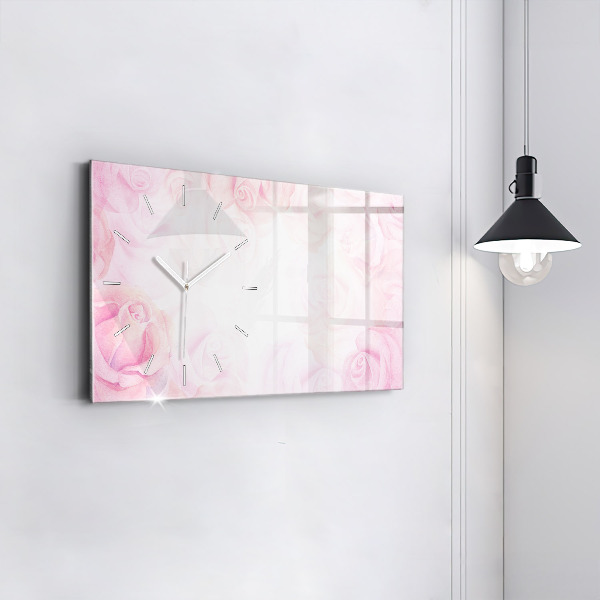 Glass wall clock rectangular Roses abstract