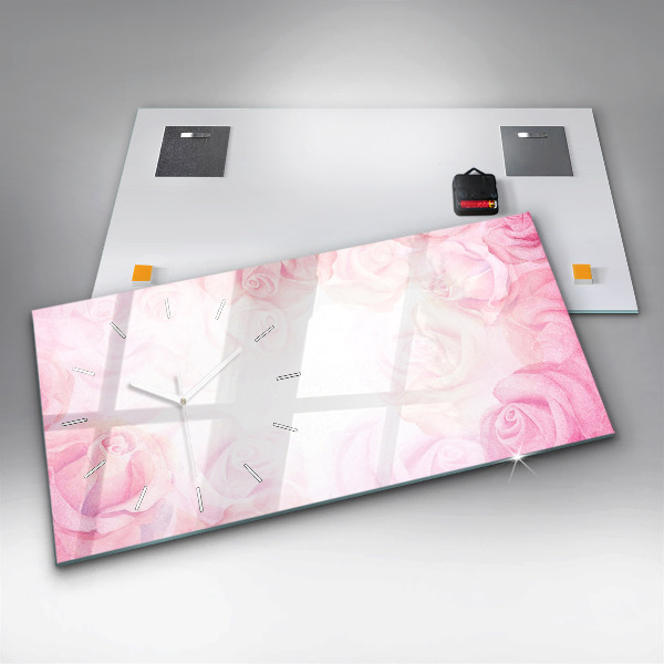 Glass wall clock rectangular Roses abstract