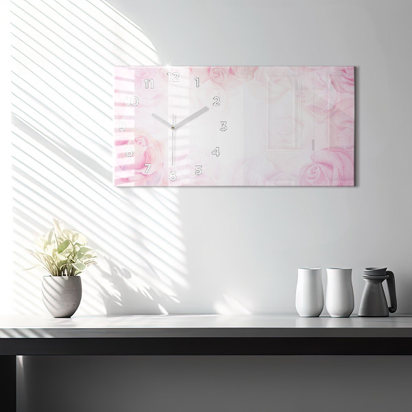 Glass wall clock rectangular Roses abstract