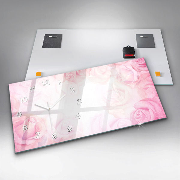 Glass wall clock rectangular Roses abstract
